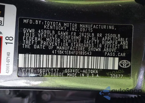 2015 Toyota Avalon Xle Touring z USA, uszkodzony, nr VIN 4T1BK1EB4FU189543